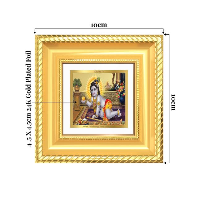 Image of DIVINITI Laddu Gopal 24K Gold Plated Foil Tabletop Photo Frame for Home Decor, Puja Room, Luxury Gifting | DG Frame 015 S1A (10x10 CM)