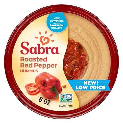 Sabra Roasted Red Pepper Hummus Dip, 8oz - Smooth & Creamy Hummus for Dipping Vegetables & Snacks, Sandwich Spread & Healthy Snacking - Non-GMO, Vegan, Gluten-Free, Kosher & Vegetarian