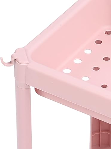Miniatura 9 de TUWEI Estantería de pie, estante multifuncional de varios niveles para dormitorio, color rosa resistente (3 capas (con ruedas))