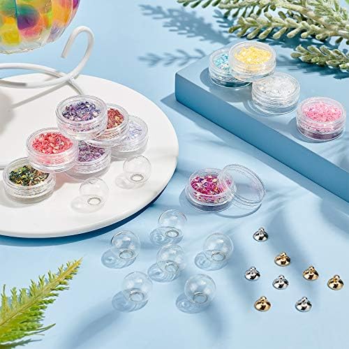 PandaHall Elite 30 Sets 16mm Mini Clear Glass Globe Hollow Clear Glass Ball Dome Bottle Vial Pendant Charms with 12 Colors Synthetic Chip Beads for Pendant Charms Stud Earring Making