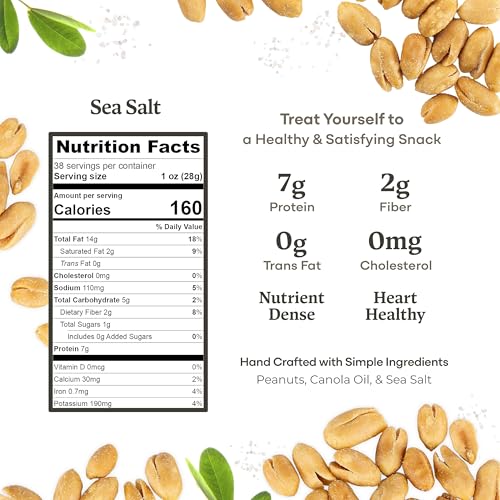 Belmont Peanuts Gourmet Sea-Salted Virginia Peanuts, 25 oz (1 Pack) – Only 3 Simple Ingredients, No Preservatives, 7g Protein – A Premium, Salty, Crunchy, Hand Seasoned Snack