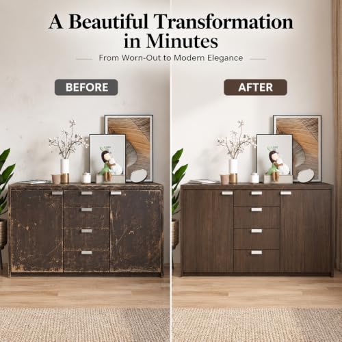 Image of HOME13 Wood Grain Wallpaper Peel and Stick Wood Contact Paper Self Adhesive Removable Thicken Wooden Wall Paper for Kitchen Cabinets Drawer Shelf Liner Waterproof (24x147 Inch, Coffee Brown)