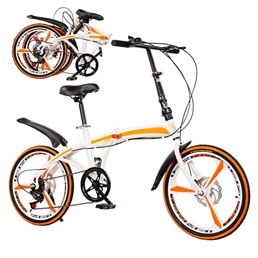 Bicicletas dobráveis portáteis para adultos com 6 velocidades de equitação bicicleta dobrável de aço carbono - bicicleta portátil leve para mulheres e homens - bicicleta da cidade para escola de trabalho, branca, 50,8 cm