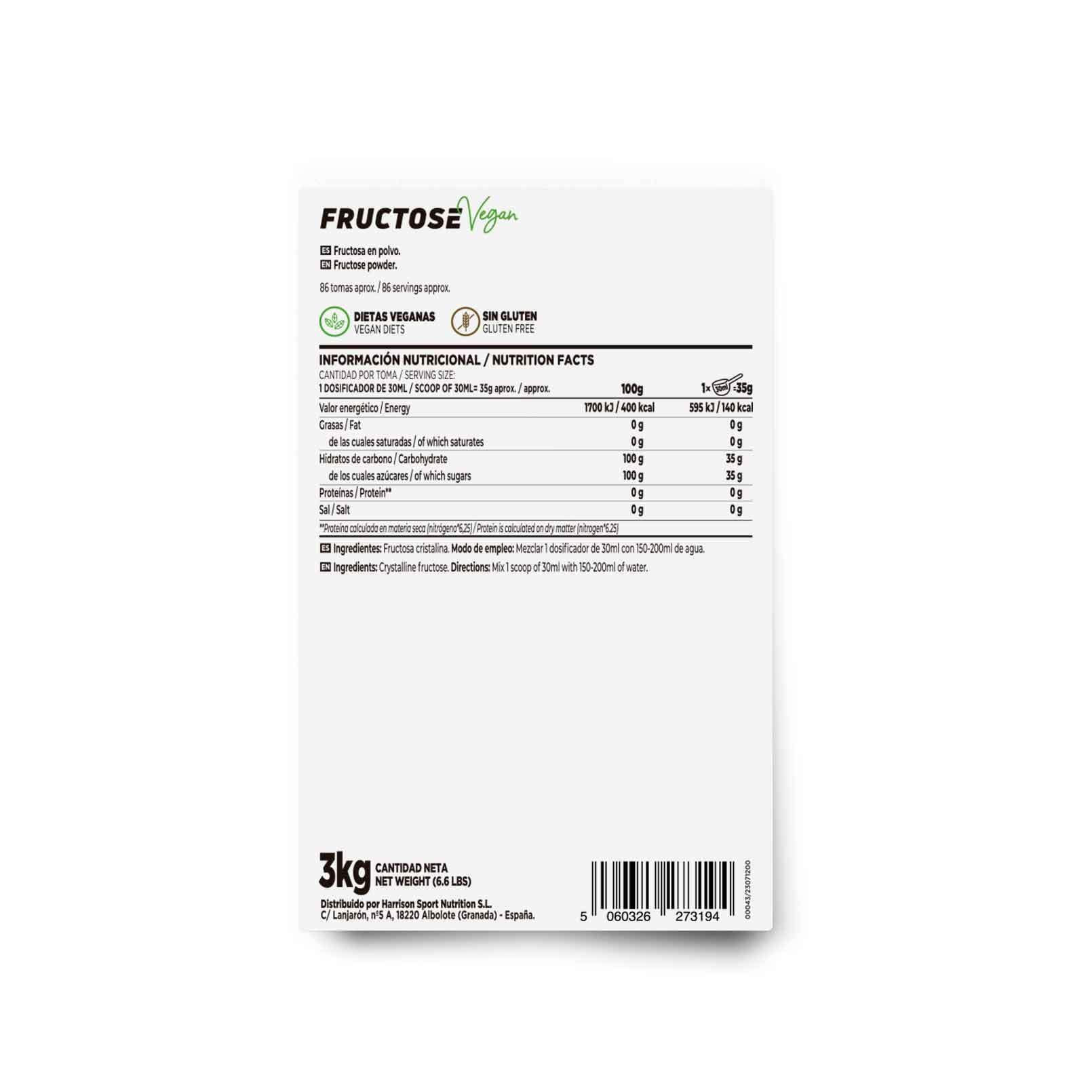 HSN - Fructose | Kohlenhydrat mit niedrigem glykämischen Index | Perfekt für den Sport | Ideal als Süßungsmittel | Vegan, laktosefrei, in Pulverform, geschmacksneutral, 3Kg