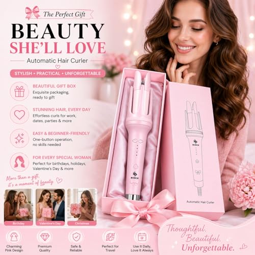 Image of Automatic Hair Curler, Rotating Curling Iron with Ceramic Barrel, Professional Curling Iron for Long Hair, Quick Heat Instant Auto Curler, Tangle-Free Hair Styling Tool for Women