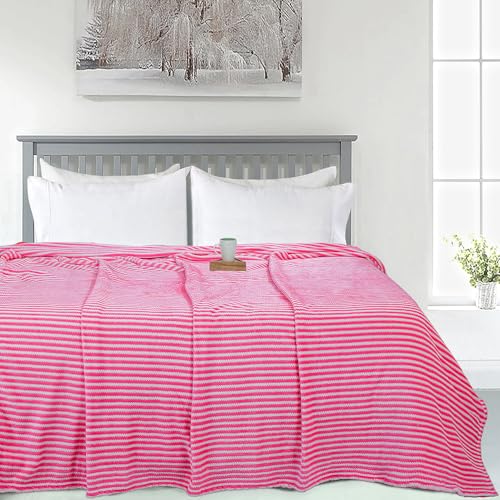 Image of BSB HOME Polyester Premium Jacquard Plush Double Blanket | 300 GSM Lightweight Cozy Soft for Bed, Sofa, Couch, Travel & Camping| 220X230 Cm Or 86X90 Inches|Pink & White | TC - 220