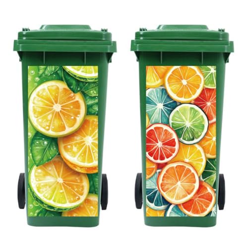 Image of Peacoblue Wheelie Bin Stickers 2 Sheets Lemon Slices Sticky Dustbin Stickers Decals, 15 inch x 32 inch Waterproof Large Wraps for Trash Cans Bins Fridges Door Wall Garden Outdoor Indoor Patio Decor