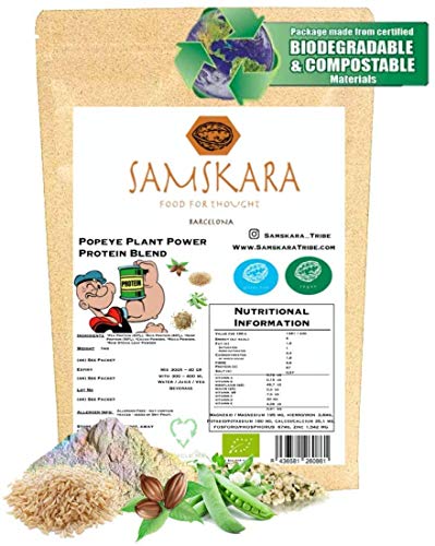 Mezcla Proteína de Planta | de cultivo Ecológica BIO | 69% Proteína vegana (Proteínas de Guisante, Arroz, Cáñamo, Cacao, Maca, Hojas de Stevia natural molida) | Samskara