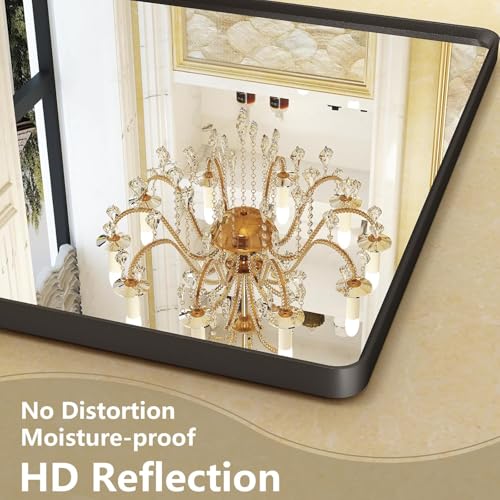 Image of The Artment your artistic apartment Streamline Rectangle Wall Mirror | HD Glass | Metal Frame | Wall-Mounted | Elegant Design for Bedroom, Bathroom, Hallway, Entryway | Black (56 CM)