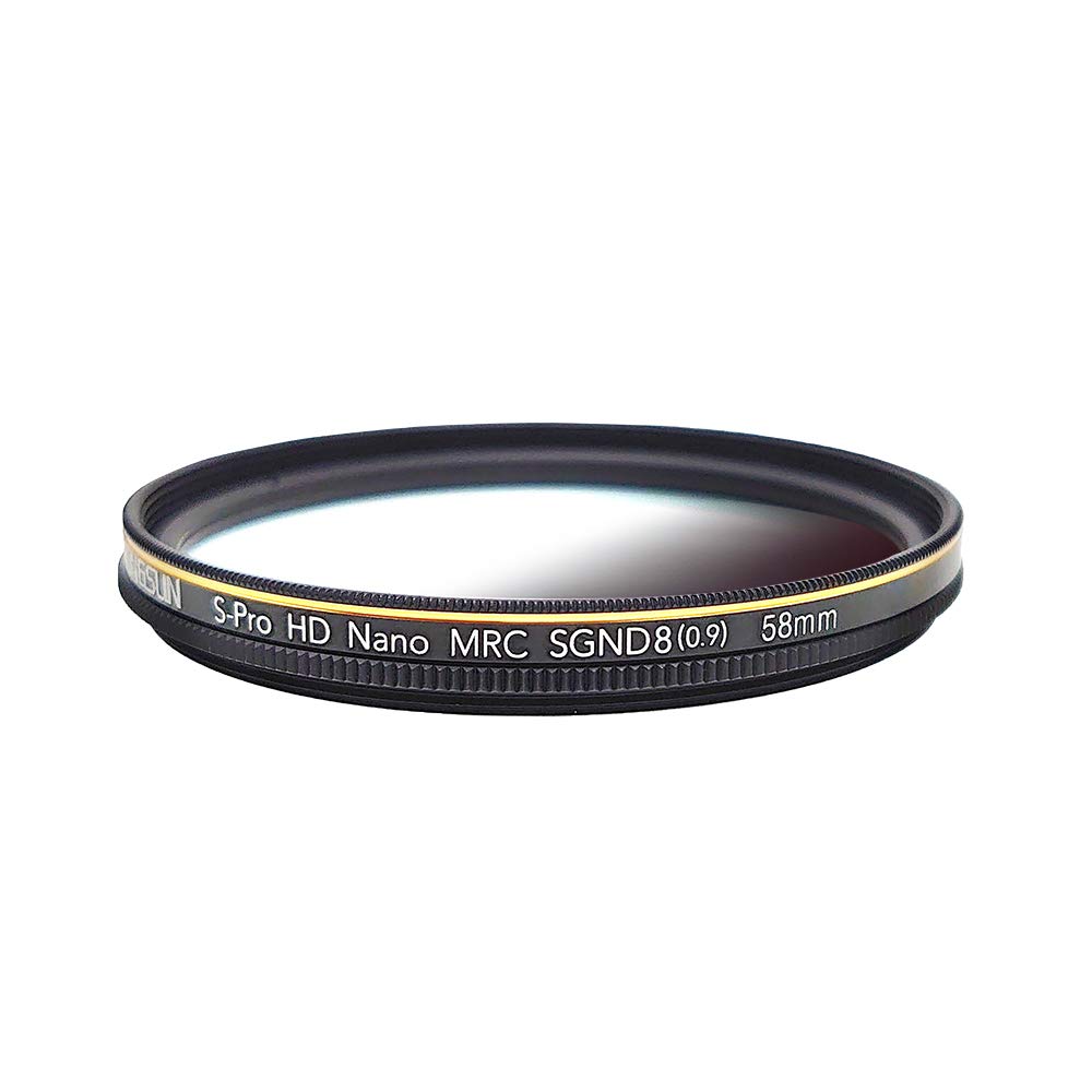 JONGSUN Filtr ND, 58 mm, szary filtr gradientowy, neutralny filtr neutralny, 18-warstwowy, wielowarstwowa powłoka, szkło optyczne Schott B270, CSGND8 (0,9) 3-stop