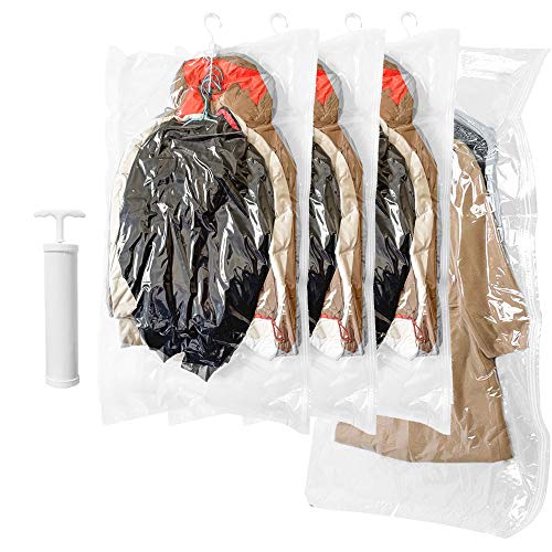 GQC Lot de de Rangement sous Vide Suspendre pour vêtements,Transparents et réutilisables Housse sous vide pour vetement avec pompe à main,pour costumes,costumes, robes, manteaux ou vestes