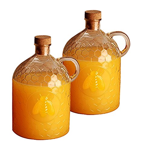 Set of 2 Circleware Honey Bee 2 Liter Glass Jug Pitchers with Cork Stoppers!