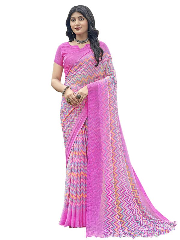 SIRIL Women's Chiffon Printed Saree With Unstitched Blouse Piece