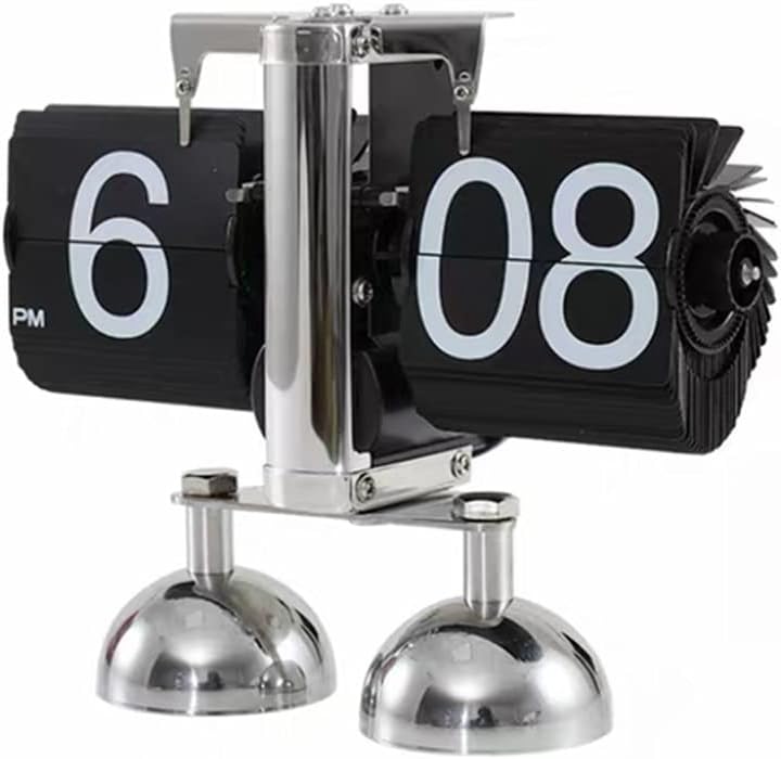 Automatic Page Turning Clock Desk Stainless Steel Flip Digital Clocks Vintage Living Room Home Decor Retro Table Quartz Clocks (Color : Black)