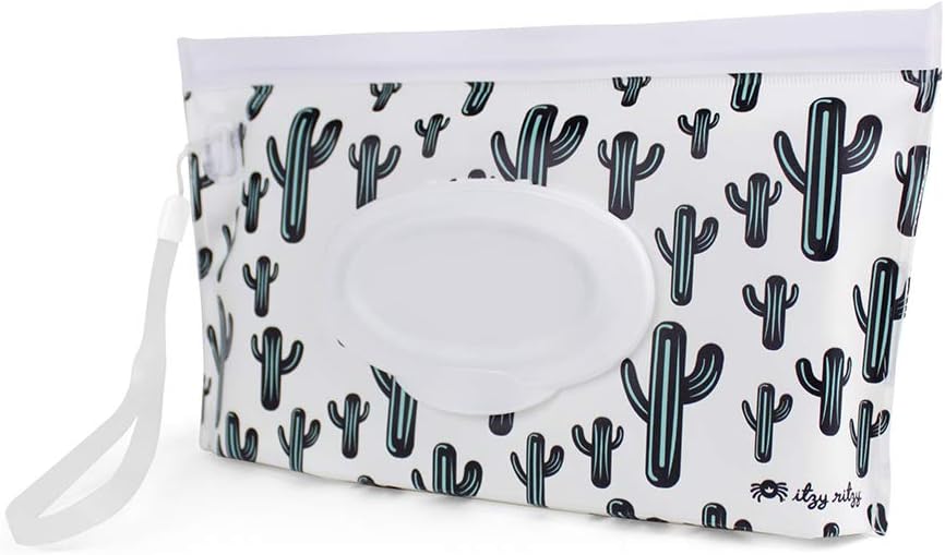 Itzy Ritzy Reusable Wipe Pouch – Take & Travel Pouch Holds Up to 30 Wet Wipes, Includes Silicone Wristlet Strap, Cactus