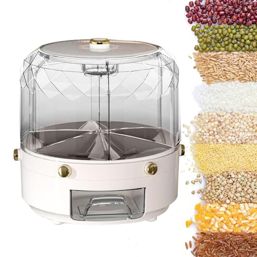Genérico Grain Dispenser Large Round Container | 360° Rotating Bean Storage with 6 Grids | Candy Dispenser & Cereal for Kitchen for Cabinet, Countertop Dry Food for Easy Access & Space Efficiency