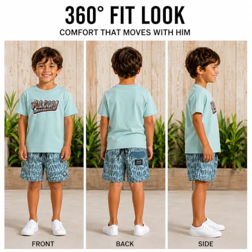 Image of Volcom Baby Boys Swim Set - 2 Piece Short Sleeve Swim Shirt Graphic Tees & Board Shorts - Infant Toddler Little Boys Swimsuit