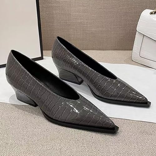 AMAZIDEAL Women's Patent Leather Chunky Heel Slip-on Pumps,Elegant Pointed Toe Mid Block Heels Non-Slip Work Dress Shoes4