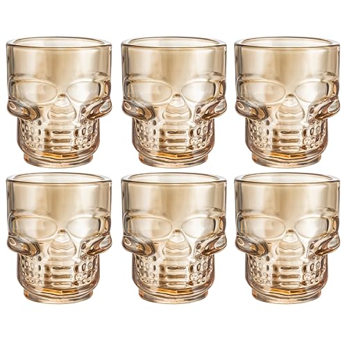 Opiniones y reviews de Tarro calavera más recomendados. 46 VITTORI | Juego de 6 Vasos Tequileros Shot Caballitos con forma de Calavera Craneo color Ambar