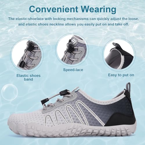 Image of Hike Barefoot Water Shoes for Women Men Footwear, Quick Dry Wide Toe Box Pro Beach Swim Athletic Sports Shoes, Non-Slip Lightweight Aqua Shoe for Pool Hiking Walking Kayaking Diving Surfing