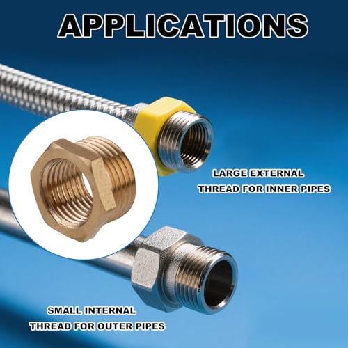 Image of 2pcs 3 /8 Inch Male to 1 /4 Inch NPT Female Reducer Hex Bushing, Brass Reducing Hex Bushing Heavy Duty Threaded Pipe Fitting Coupler Adapter for Plumbing Water Line Gas Hydraulic Systems