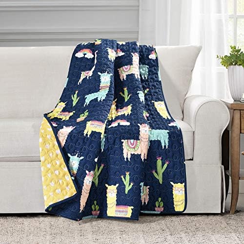 PB&J Make A Wish Southwest Llama Cactus Yellow & Navy Reversible Throw Blanket, 50" x 60"