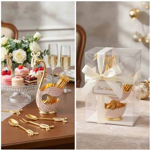 European Style Tea, Coffee and Sugar Canister Set, Decorative Kitchen Storage with Gold White Swan Spoon Holder - Image 6