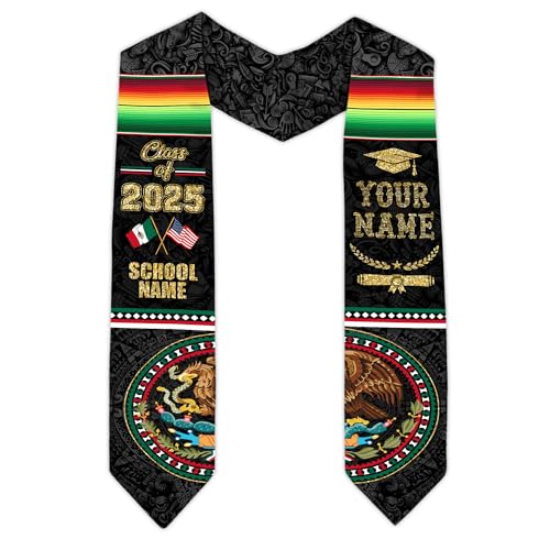 MonkeyVan Custom Mexican Graduation Sash Mexican Flag Graduation Stole Mexican Stoles for Graduation 2025 Mexican Graduation Sash Mxc17