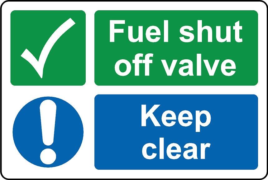 Fuel shut off valve keep clear Safety sign - 3mm Aluminium sign (600mm x 400mm)