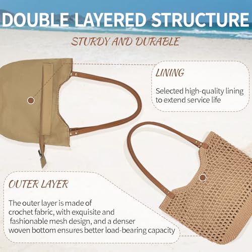 Bolso Tote de paja tejido para mujer con cierre miniatura 5