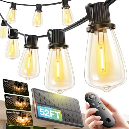 addlon 52(48+4) FT Solar String Lights Waterproof,Patio Lights Solar Powered with Remote & USB Port...