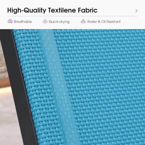 Image of PURPLE LEAF Patio Chaise Lounge Set of 4 Plastic Outdoor, Turquoise Blue | Plastic + Glass fiber Legs, Aluminum Frame, Quick-Dry Comfort UV, 5-Position Backrest, 5% Wider Seat, Stackable, Lightweight