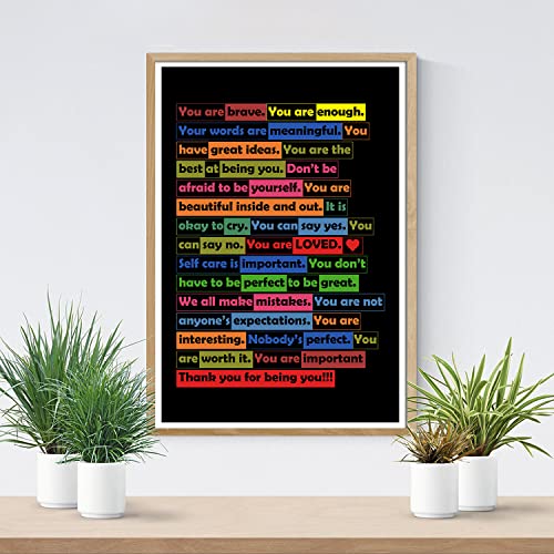 You Are Brave - You Are Enough - Positive Uplifting Motivational Inspirational Poster - For Office, Classroom, Therapy - 12 x 18 Inch - Made in USA CPS0213