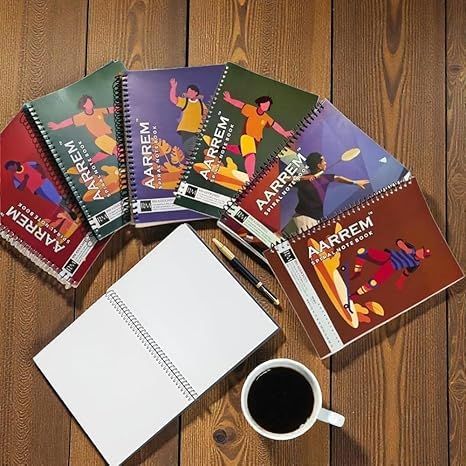 Image of A4 Spiral Notebook Set, 5 Pack, 200 Pages Each, White Ring Binding, Plain /Unruled, 70 GSM Chlorine-Free Paper, 200 Total Pages