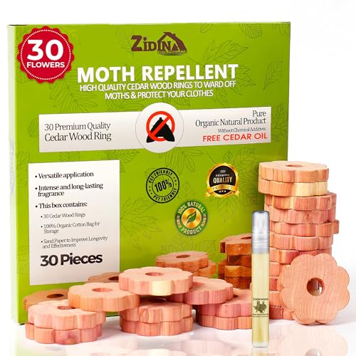 Zidina Antipolillas para Ropa Armario | 30x Anillos De Madera De Cedro | Ambientador Armario Ropa | Hecho De Insecticida Plantas Orgánica | Ambientador Armarios Y Cajones | Barrera contra Insectos