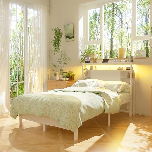 Unikito Twin Headboard with Storage, Headboard with Power Outlets and Smart LED Lights, Sturdy Head Board for Twin Size Bed, Stable Headboards Only for Bedroom, Dorm Room, Guest Room, White by Unikito - Image 2