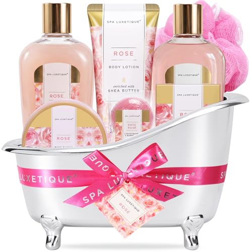 spa luxetique Gift Set For Women, Bath Sets for Women Gift, 8 Pcs Rose Spa Basket Includes...