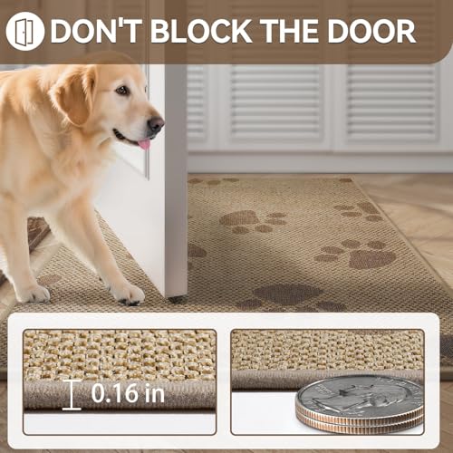 Image of YDKGL Door Mat Indoor Entrance 17 inchx30 inch, 0.16 inch Thin Paw Print Low Pile Doormat, Non Slip Welcome Mat, Trap Dirt and Moisture, Easy Clean, Brown