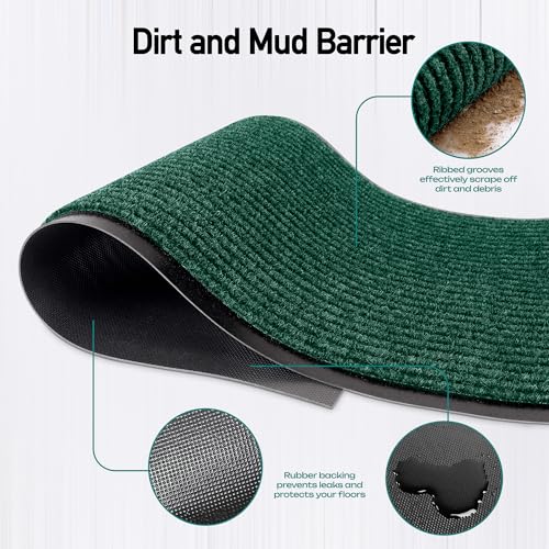 Image of Durable Rubber Door Mat - Heavy Duty, Indoor /Outdoor, Easy Clean, Waterproof, Low-Profile Mat for Entry, Patio, Garage - Stylish (Green, 3 x 5 Feet)