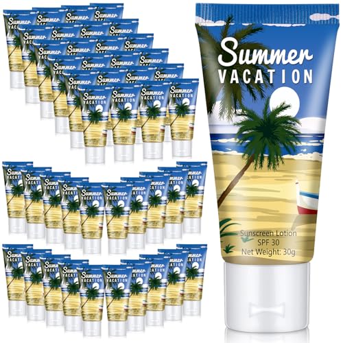 Image of 72 Pcs Travel Size Mini Sunscreen Bulk for Summer Vacation Spf 30 Water Resistant Sunscreen Lotion Sunblock for Thank You Gifts Hawaiian Wedding Pool Party Favor (Summer Vacation)
