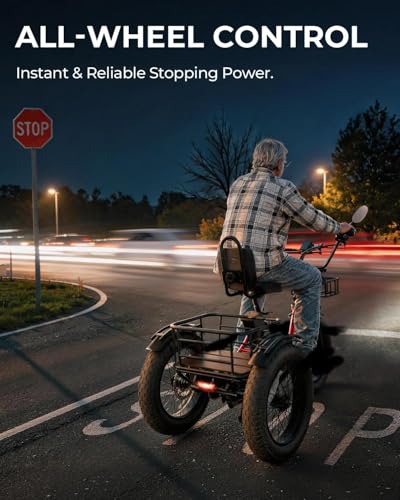 Image of Skeri Electric Tricycle for Adults, 750W(Peak 1350W) Motor Etrike, 20 inchx4 inch Folding Fat Tire Electric Trike, 48V13Ah Battery, 3-Wheel Electric Bike, 20MPH, Front & Rear Basket & Differential