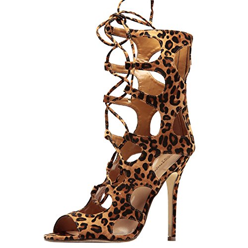 Breckelle's Roma-31 Gladiator Sandals, Leopard Suede, 8