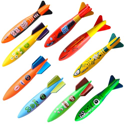 Dive Rings Pool Toys Adults, 9 Pcs Diving Pool Toy for Kids Ages 4-8, Shark Torpedo Dive Set, Octopus Toddler Water Fun Toys, Summer Essentials Underwater Swimming Throwing Gifts for Boys & Girls