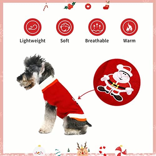 Dog Christmas Jumper for Small Medium Dogs, Pet Holiday Santa Claus Sweater Cartoon Pattern Dog Winter Warm Knitted Dog Jumper Clothes, L