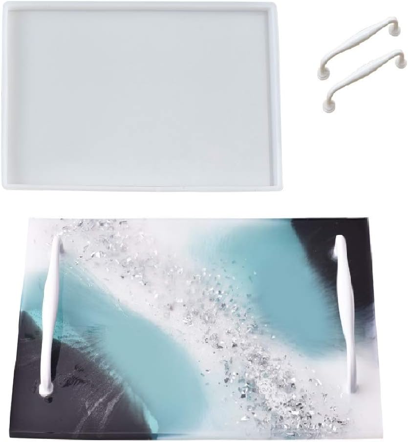 Silicone Resin Tray Mold with 2 Handles, Epoxy Resin Casting Mold for DIY Vanity Tray, Jewelry Tray Serving Board and Serving Tray