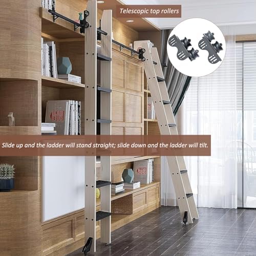 Retractable Rolling Ladder Hardware Kit - Sliding Barn Door Track for Indoor Library, Home Use - Easy Installation