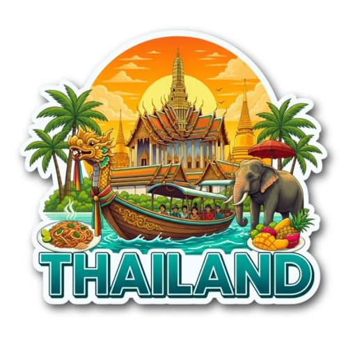 Image of Thailand Theme Souvenir Wooden Fridge Magnet for Refrigerator - Printed Fridge Magnet for Kitchen & Fridge Decor Perfect Souvenir Gift Fridge Decoration Size 3x3 Inches
