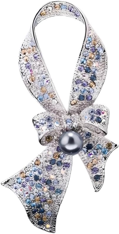 Crystal Bow Brooch Pin for Women Silver Long Bow Brooch Rhinestone Pearl Bow Pin Lapel Pin Clothing Hat Bag Dress Scarf Jewelry Accessories