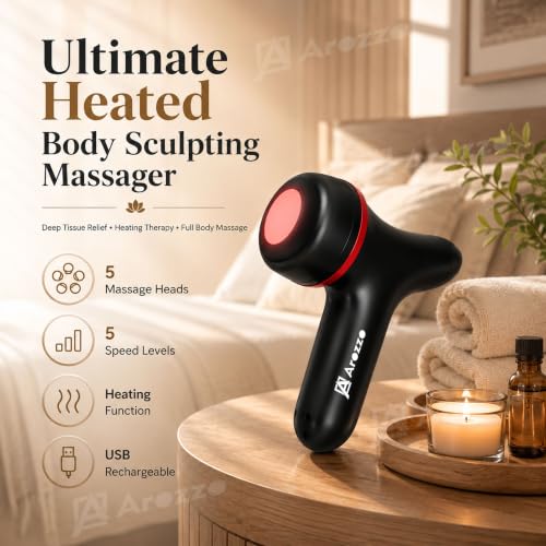 Image of AROZZO Electric Percussion Massager for Body - Portable Deep Tissue Massager with 5 Speeds & 5 Attachment Heads for Back, Neck, Shoulder, Legs & Feet, Muscle Relaxation & Stress Relief