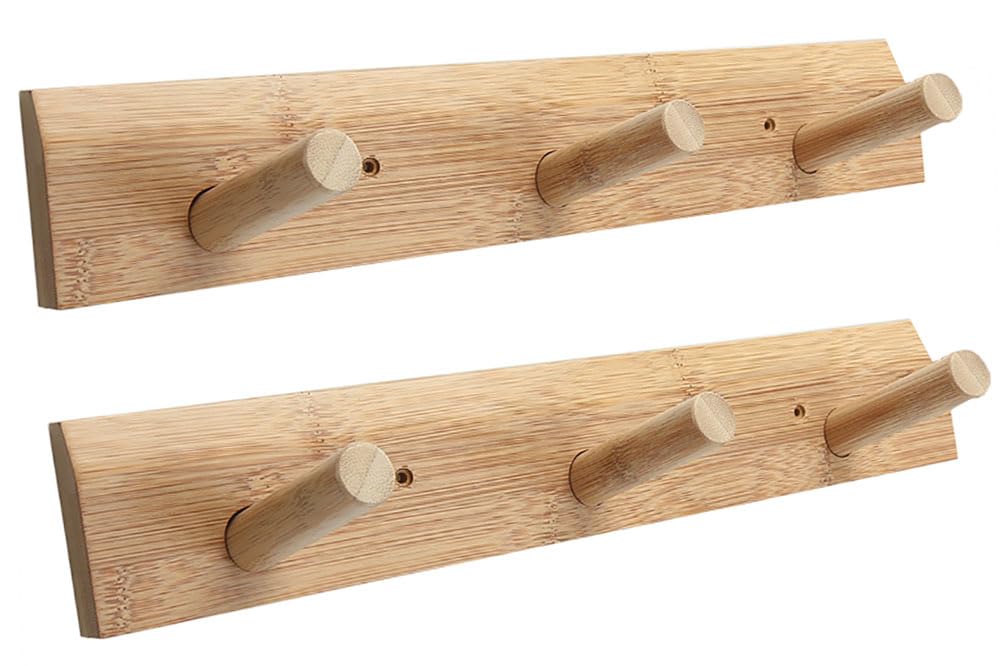 Wandgarderoben Wand mit 3 Haken Garderobenleiste Bambus Holz Kleiderhaken zum Schrauben 2er Set Hakenleiste Garderobe Flur Korridor Schlafzimmer Wandhaken für Jacken Taschen Schlüssel Mäntel